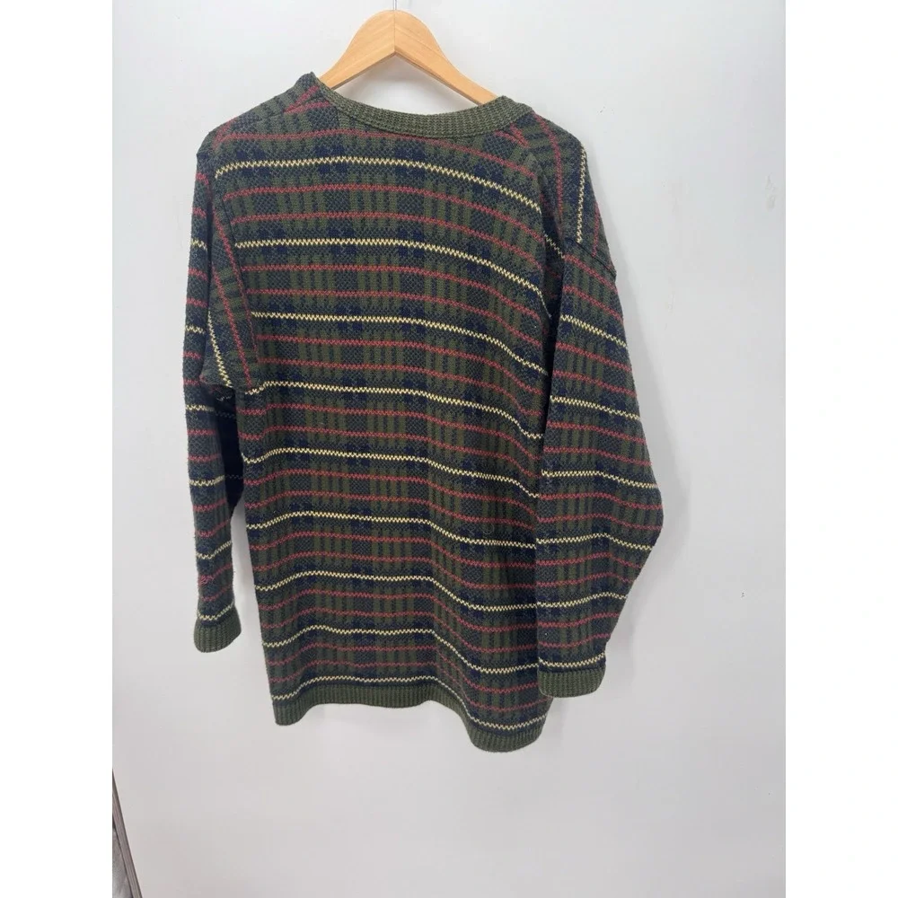 Lizsport Womens M Cardigan Sweater Green Plaid Striped Button Cottagecore Preppy